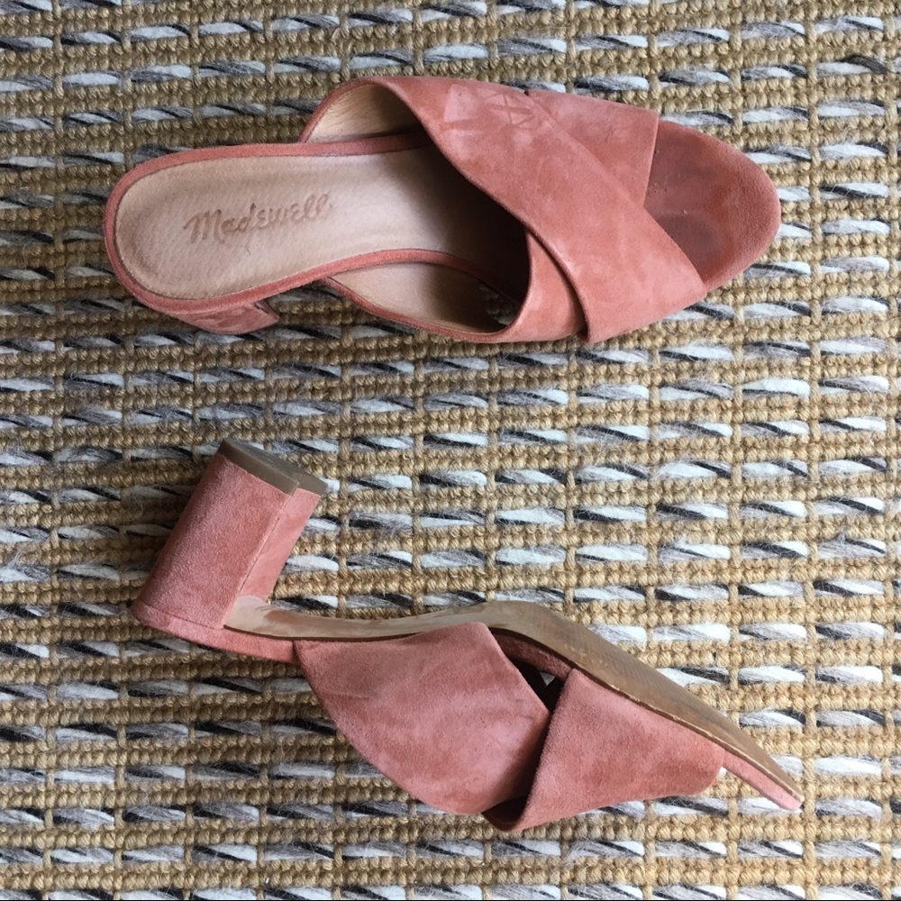 Madewell Salmon Pink Suede Block Heels 💗